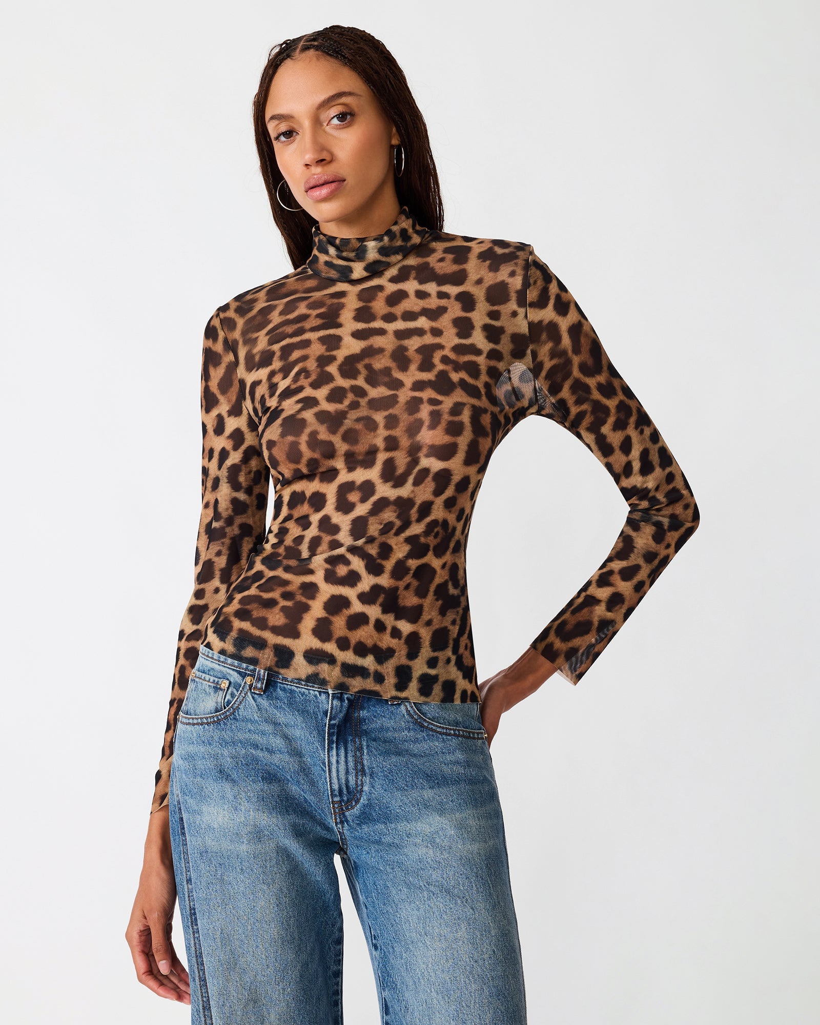 TEAGHAN Hot Spots Print Long-Sleeve Turtleneck Women's Top | Steve Madden
