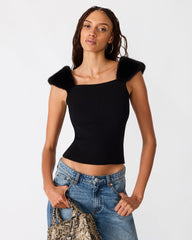 MADELYN Black Faux Fur Sweater Ribbed Women's Top | Steve Madden