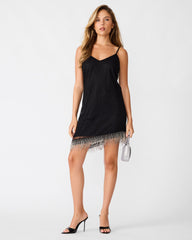 JESSIKA Black Asymmetrical Lace Fringe Women's Mini Dress | Steve Madden