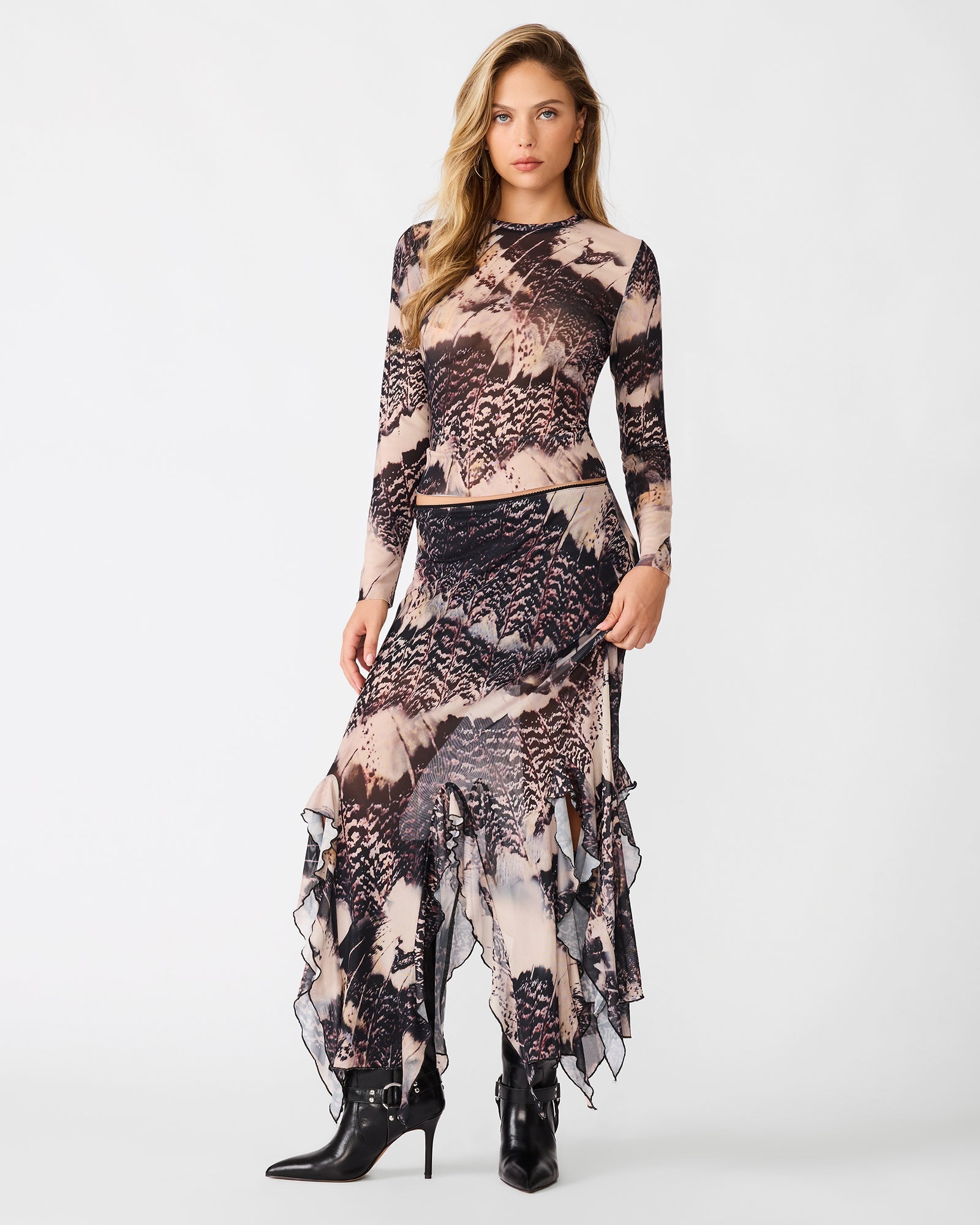 CHELSEY Moon Shadow Flowy Mesh Set Women's Maxi Skirt | Steve Madden