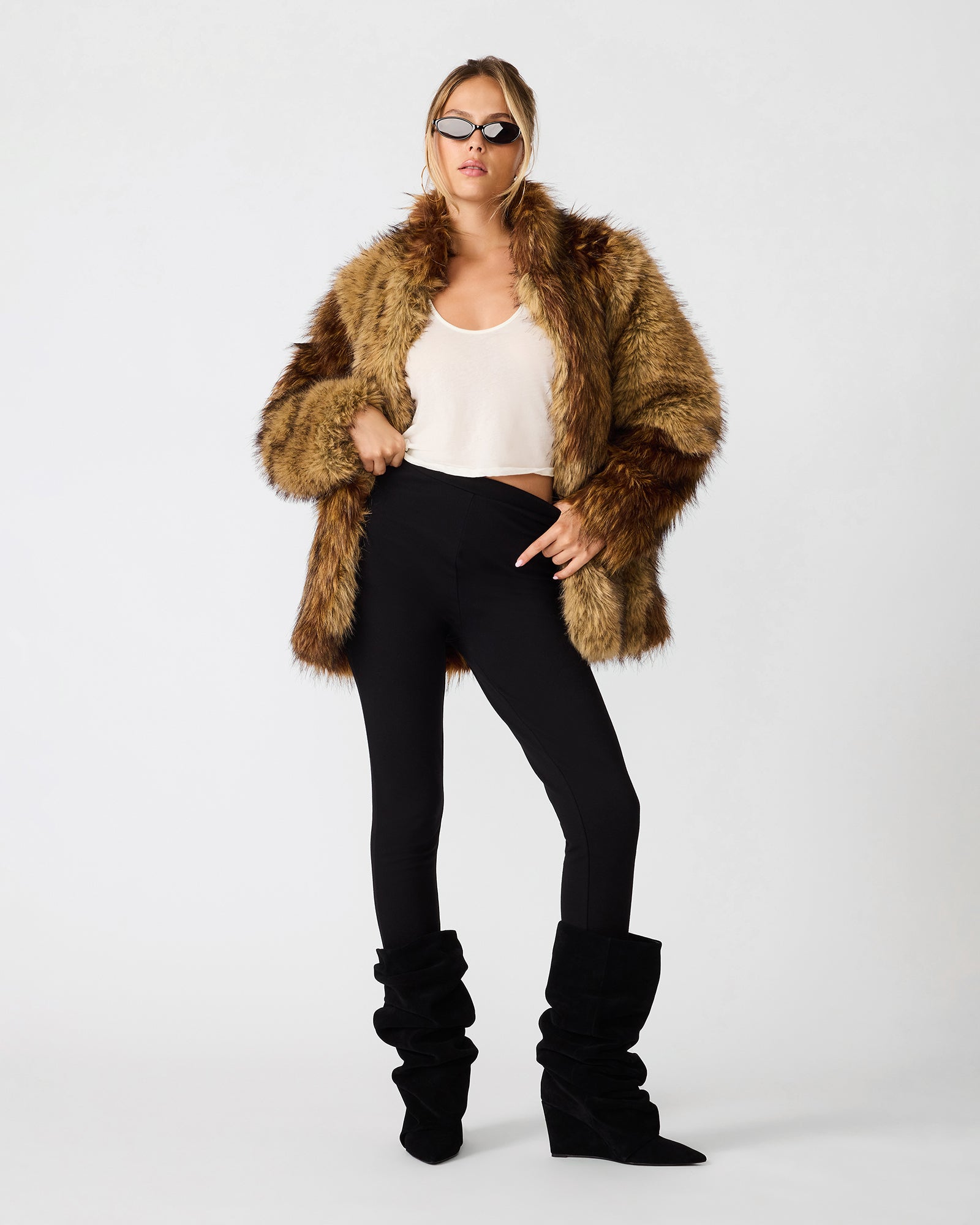 NORIE Honey Faux Fur Collared Coat Women's Jacket | Steve Madden