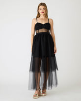 EMILY Black Tulle Tiered Sheer Maxi Women's Prom Dress | Steve Madden