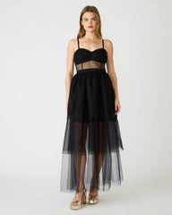EMILY Black Tulle Tiered Sheer Maxi Women's Prom Dress | Steve Madden