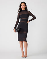 BLAZE Black Mesh Long-Sleeve Women's Midi Dress | Steve Madden