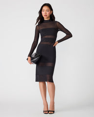 BLAZE Black Mesh Long-Sleeve Women's Midi Dress | Steve Madden