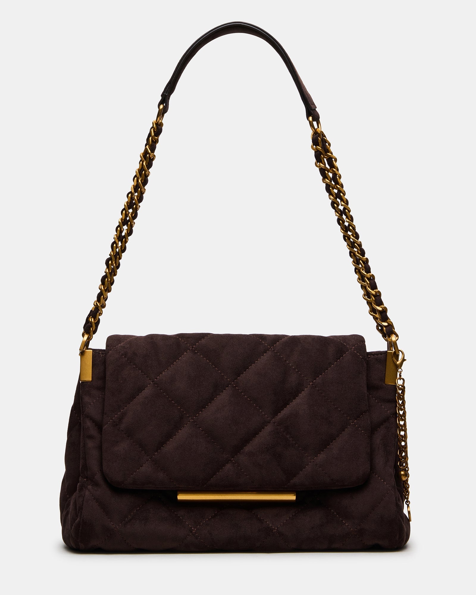 COLETTE Chocolate Quilted Chain Shoulder Handbag | Steve Madden