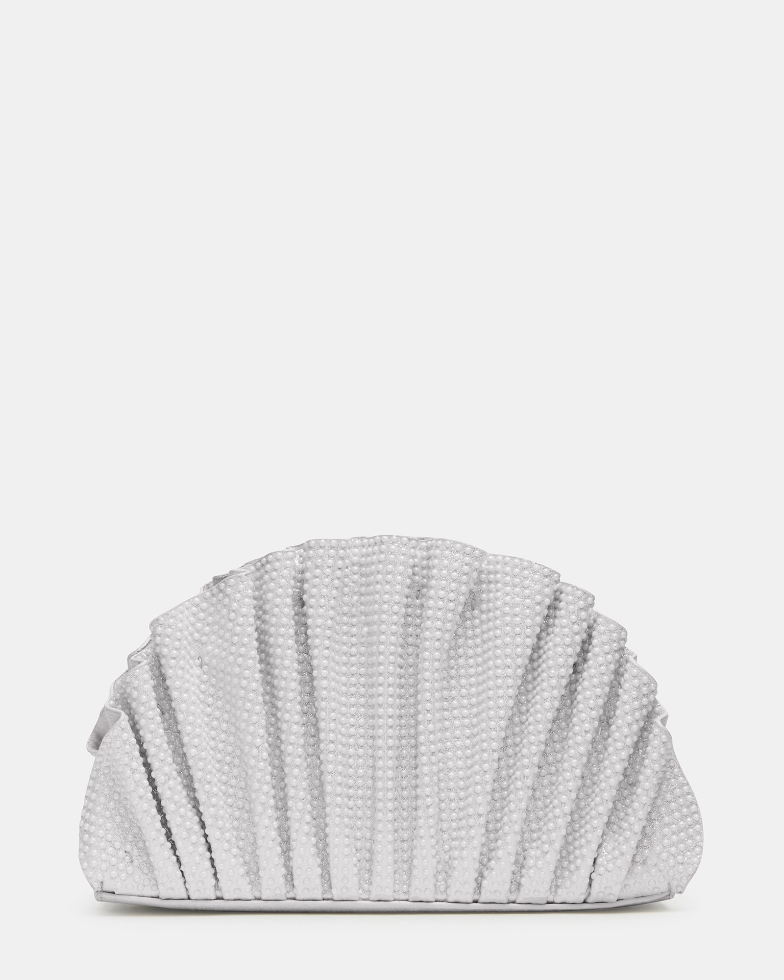 DELMAR Bag White Ruffled Pleated Semi-Circle Crossbody Clutch Handbag | Steve Madden