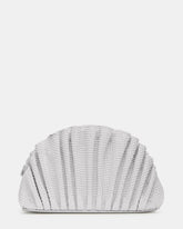 DELMAR Bag White Ruffled Pleated Semi-Circle Crossbody Clutch Handbag | Steve Madden
