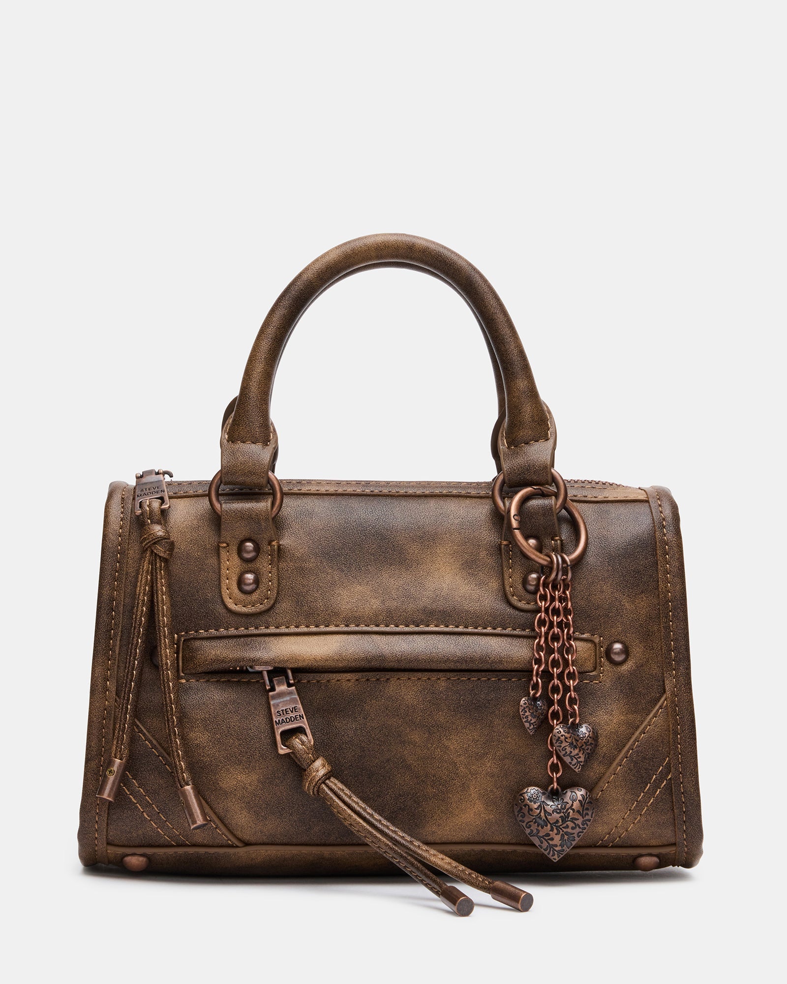 ELIDE Distressed Brown Top Handle Satchel Crossbody Handbag | Steve Madden