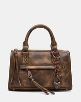 ELIDE Distressed Brown Top Handle Satchel Crossbody Handbag | Steve Madden