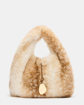 HELGA Tan Multi Faux Fur Gold Detail Top Handle Handbag | Steve Madden