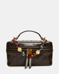 HERRA Brown Eel Beaded Top Handle Vanity Case Crossbody Handbag | Steve Madden
