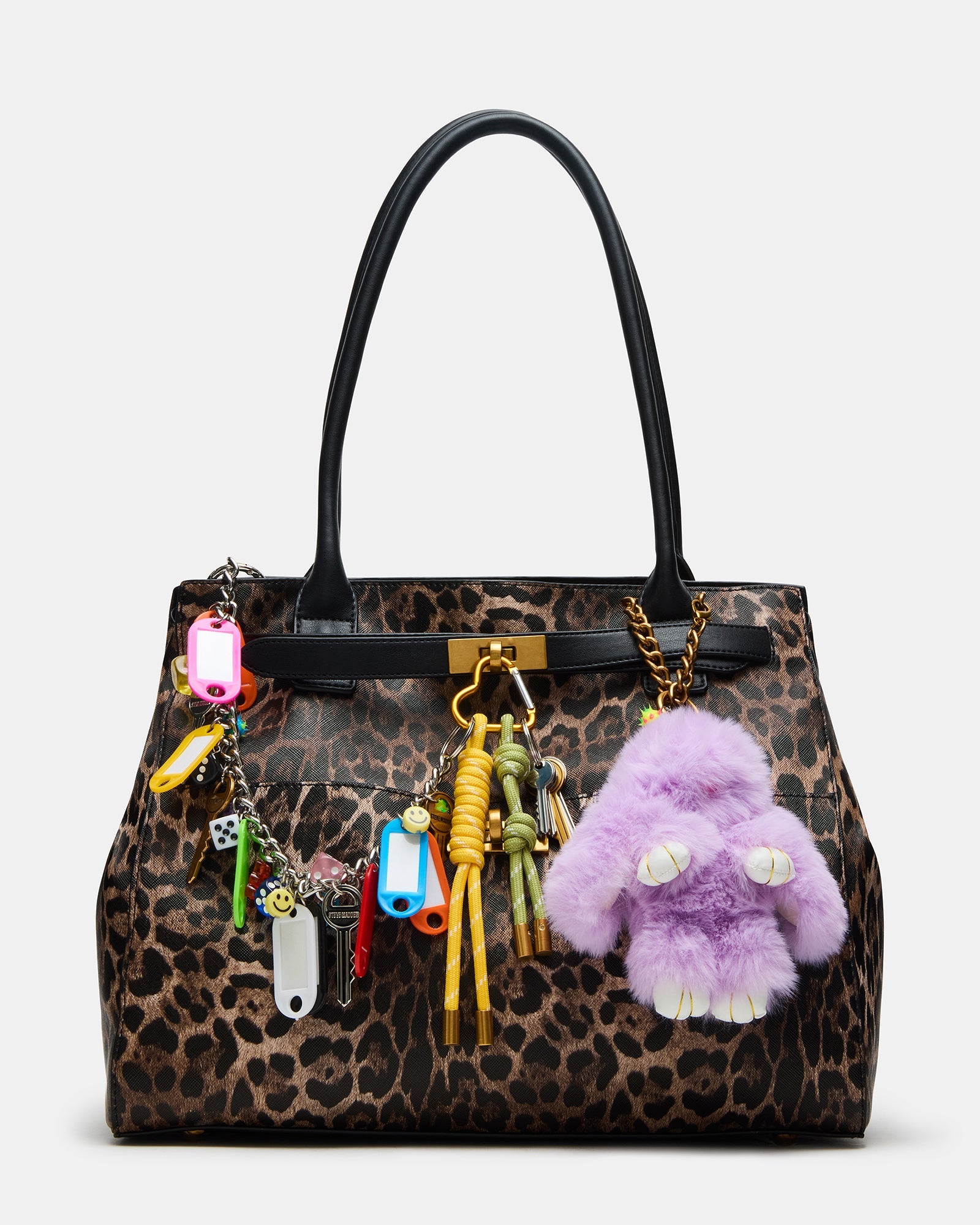 LEILANI Bag Leopard Large Tubular Shoulder Strap Charm Tote Handbag | Steve Madden