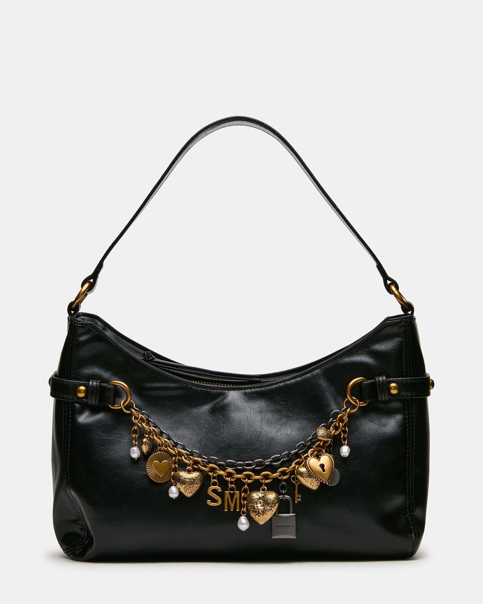 LIANNA Black Slouchy Bag Charms Shoulder Handbag | Steve Madden