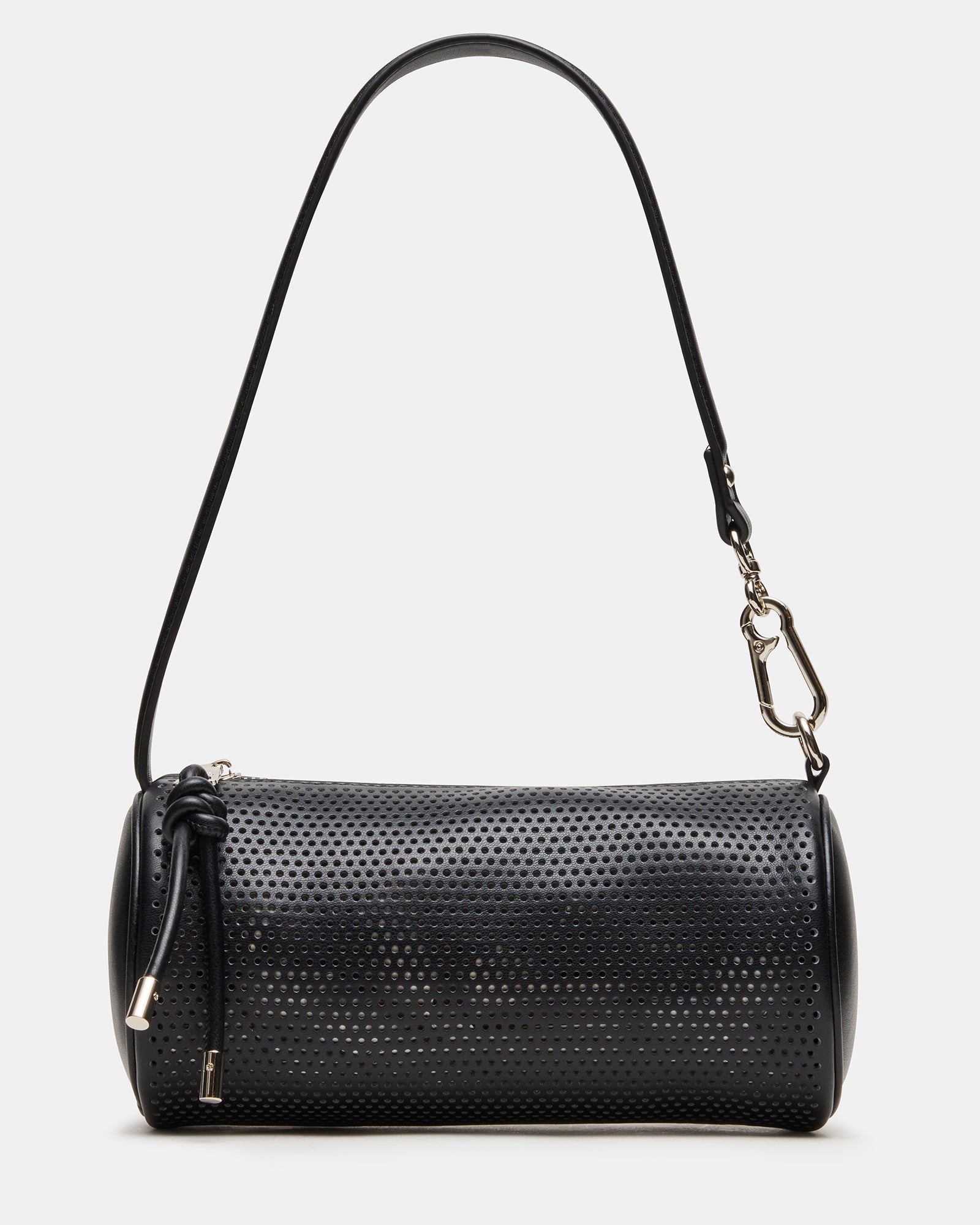PRIYA Perforated Bag Black Mini Barrel Shoulder Handbag | Steve Madden