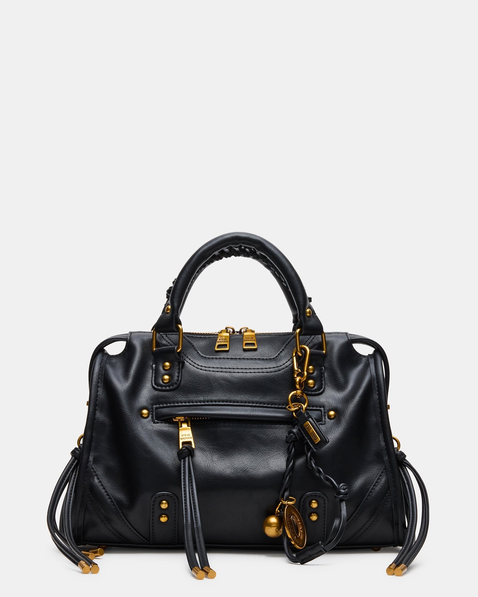 RIGGS Bag Black/Gold Slouchy Top-Handle Crossbody Satchel Handbag | Steve Madden