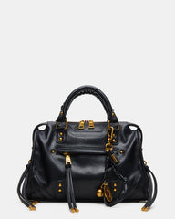 RIGGS Bag Black/Gold Slouchy Top-Handle Crossbody Satchel Handbag | Steve Madden
