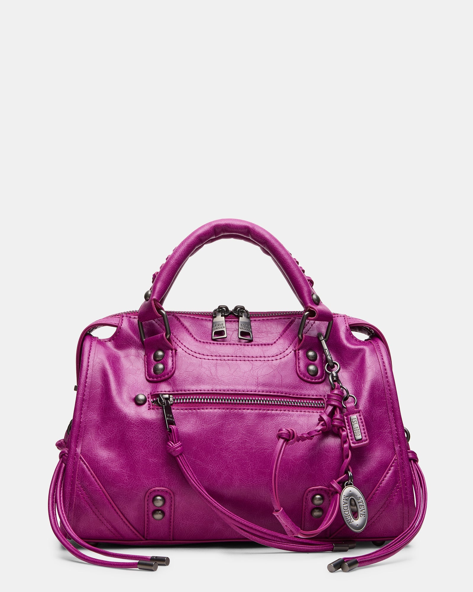 RIGGS Fuchsia Slouchy Top-Handle Crossbody Satchel Handbag | Steve Madden