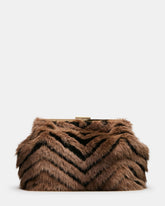 SEFINA Faux Fur Black/Tan Kiss-Lock Oversized Clutch Handbag | Steve Madden