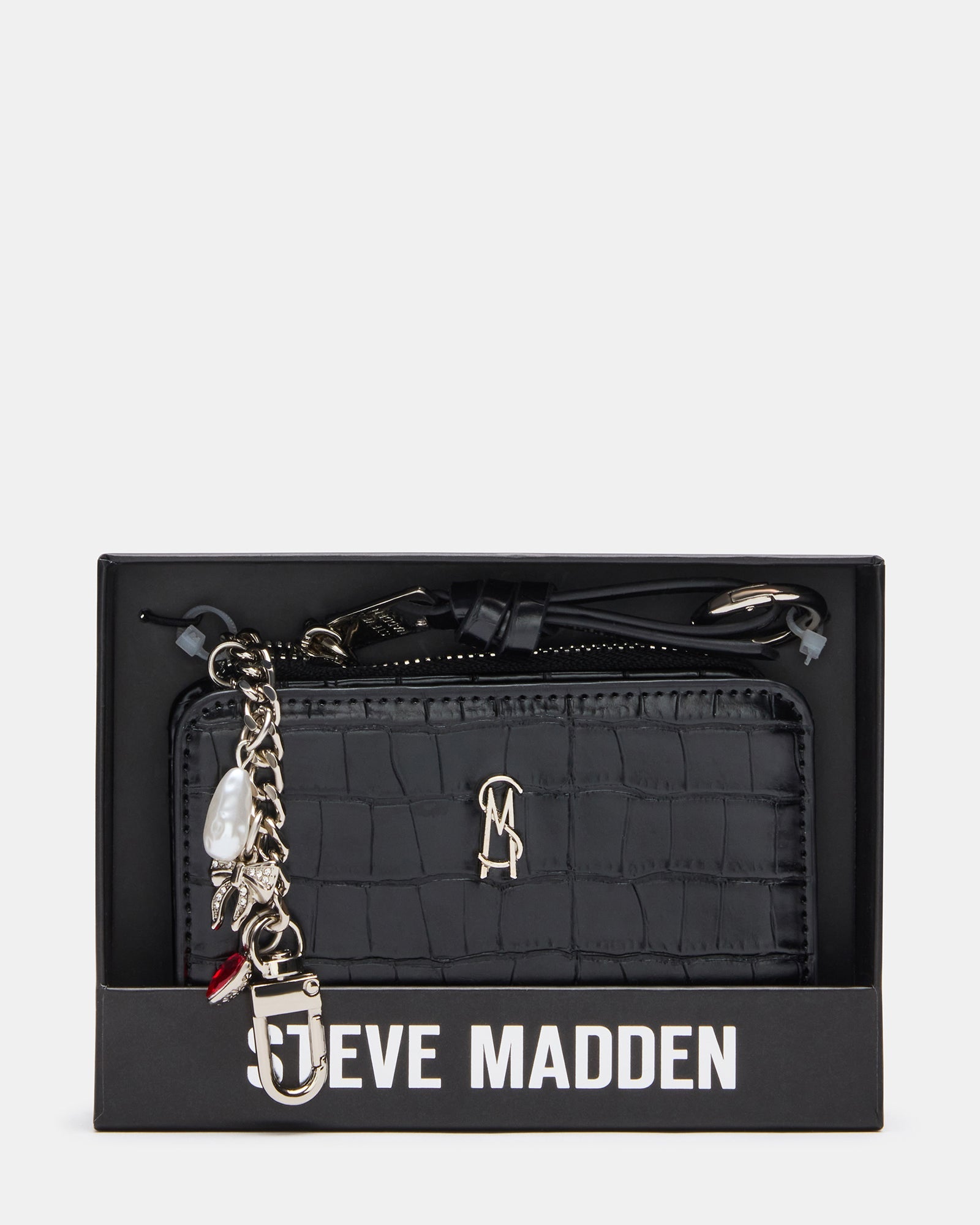 SORELLA Black Crocodile Bifold Zipper Wallet Gift Set | Steve Madden