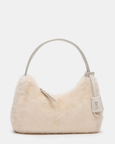 VALERIA Cream Faux Fur Charm Shoulder Handbag | Steve Madden