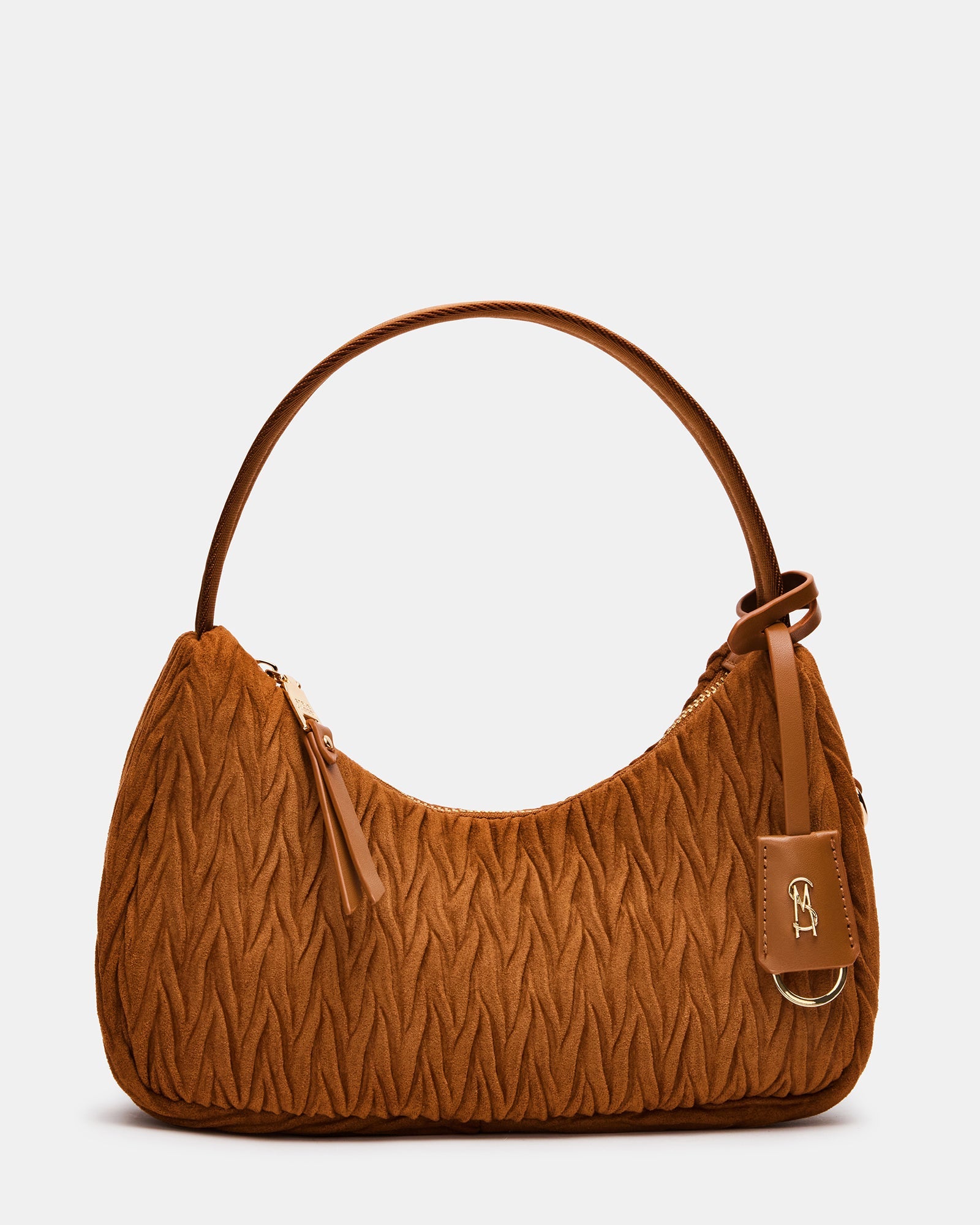 Valeria Tobacco Faux Suede Charm Shoulder Handbag | Steve Madden