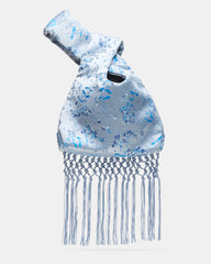 YUNA Blue/Multi Brocade Wristlet Tassel Fringe Clutch Handbag | Steve Madden