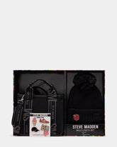 WEBBER Hat Box Gift Set Black Women's Crossbody Knit Beanie Charms Gift Set | Steve Madden