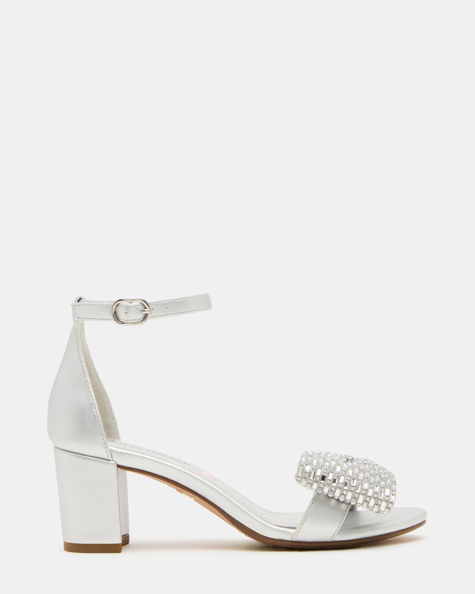 Kids' ABIGAL Silver Rhinestone Embellised Block Heel Girls' Heel | Steve Madden