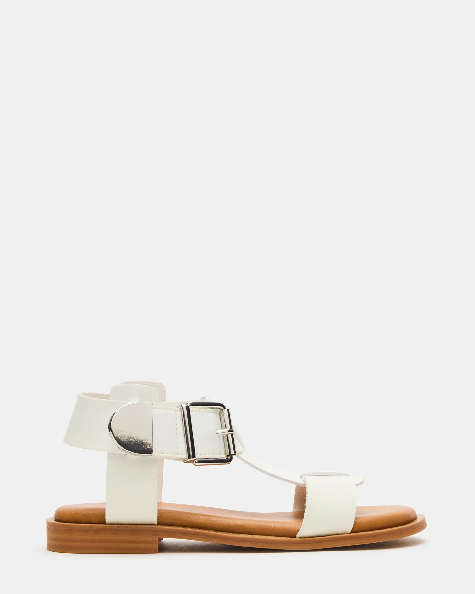 Kids' BRAZIN White Girls' Strappy Flat Sandal | Steve Madden
