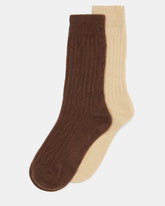 2 PACK Cable Knit Tan Multi Textured Ribbed Women's Boot Socks | Steve Madden