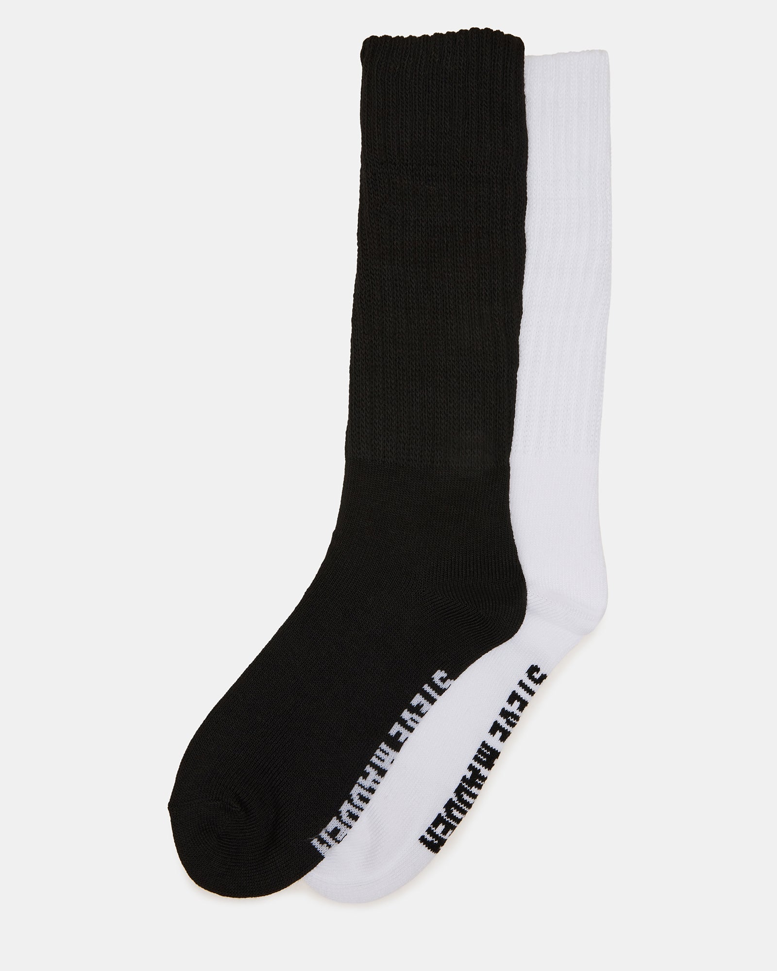 2 PACK RIBBED SLOUCH Black/White Women's Socks | Steve Madden