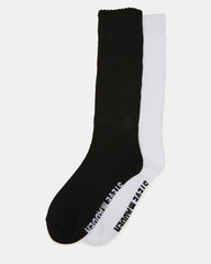 2 PACK RIBBED SLOUCH Black/White Women's Socks | Steve Madden