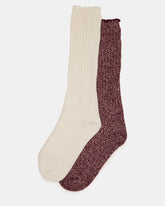 2 PACK Ivory/Burgundy Super Soft Lettuce Edge Slouchy Women's Socks | Steve Madden