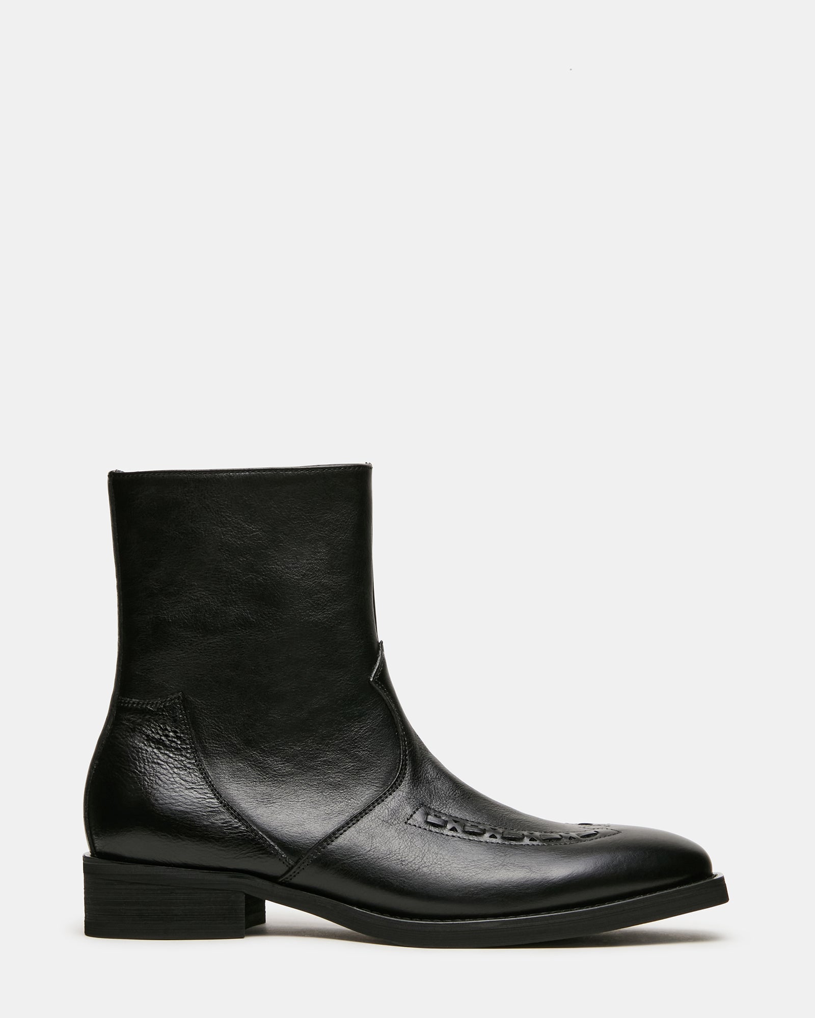 THIAGO Black Leather Woven Western Men's Ankle Boot | Steve Madden