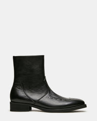 THIAGO Black Leather Woven Western Men's Ankle Boot | Steve Madden