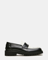 VINCENZO Black/White Leather Square-Toe Lug Slip-On Men's Loafer | Steve Madden