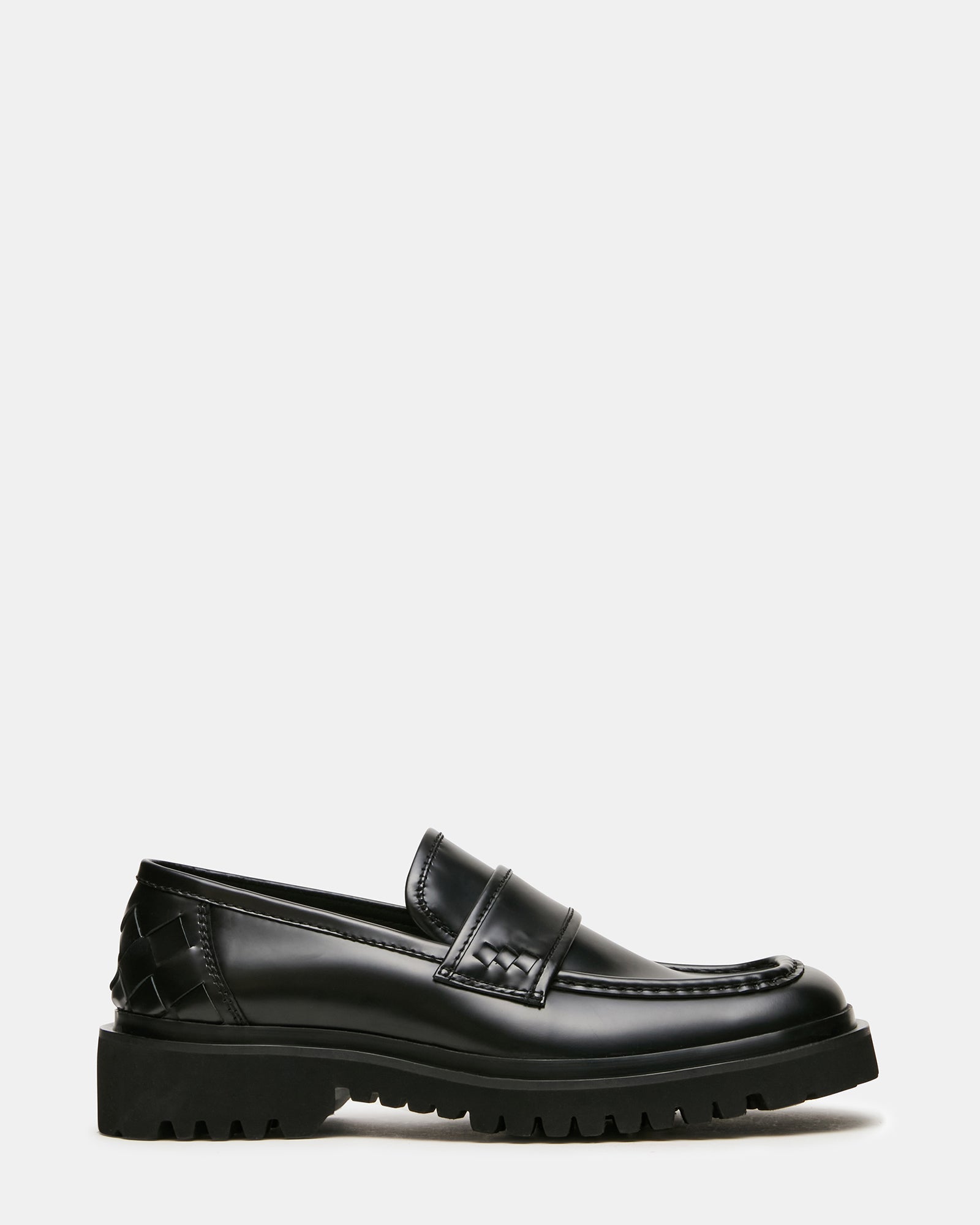 VINCENZO Black Leather Square-Toe Lug Slip-On Men's Loafer | Steve Madden