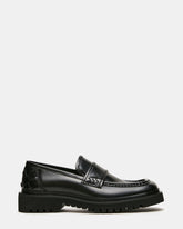 VINCENZO Black Leather Square-Toe Lug Slip-On Men's Loafer | Steve Madden