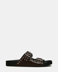 ABOTT Burgundy Leather Grommet Buckles Footbed Slide Women's Sandal | Steve Madden