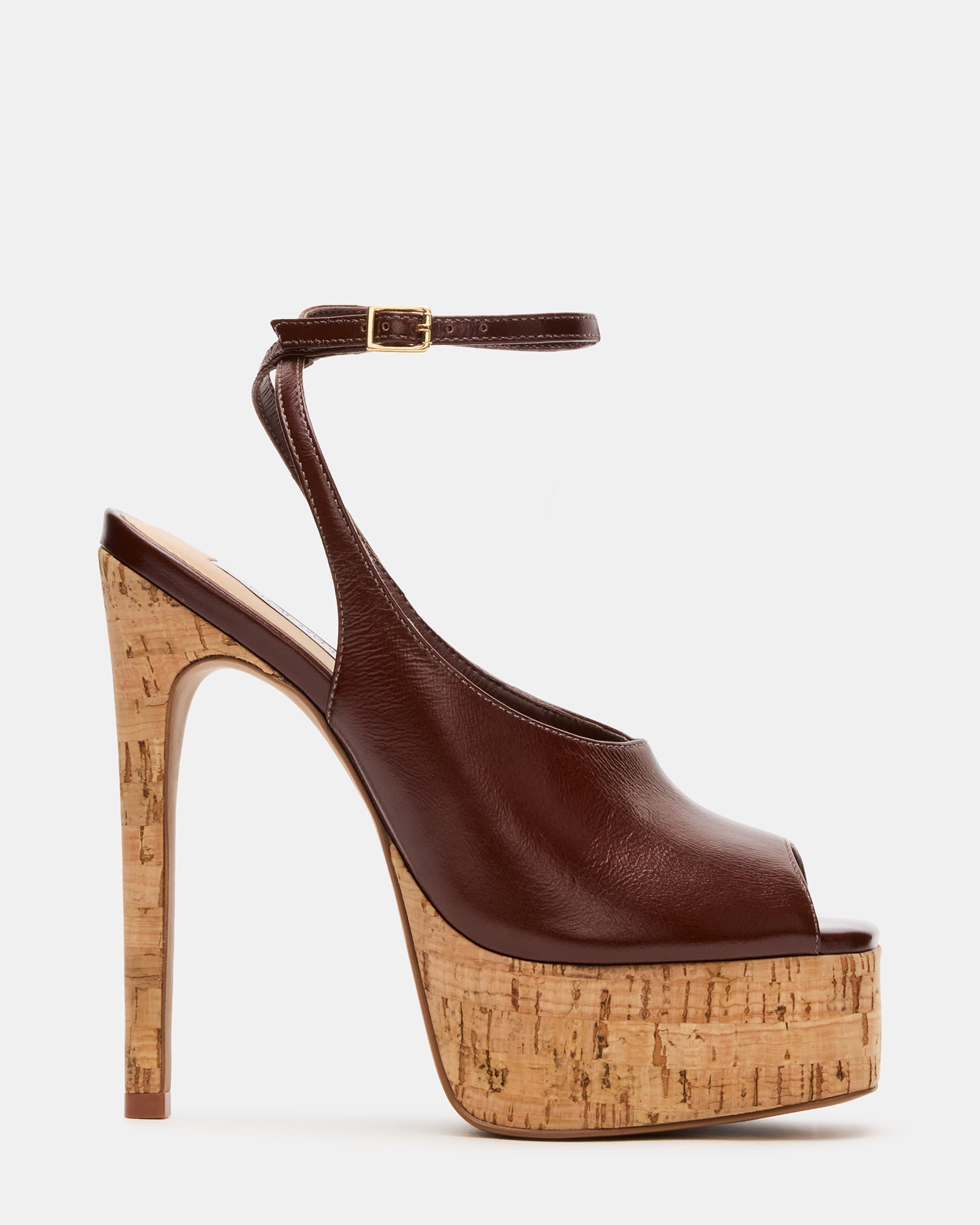 ALARIC Brown Leather Peep-Toe Platform Stiletto Women's Heel | Steve Madden