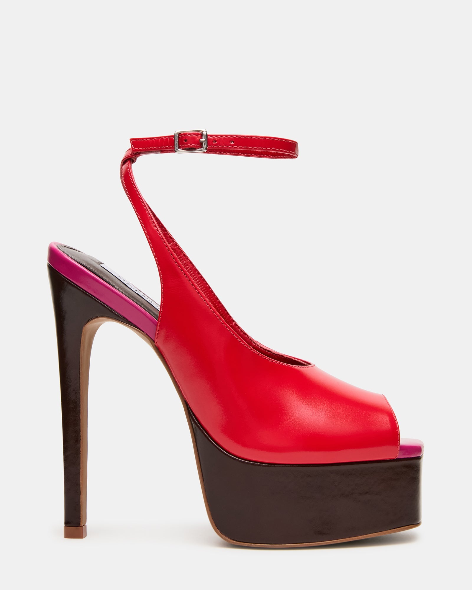 ALARIC Red Leather Peep-Toe Platform Stiletto Women's Heel | Steve Madden