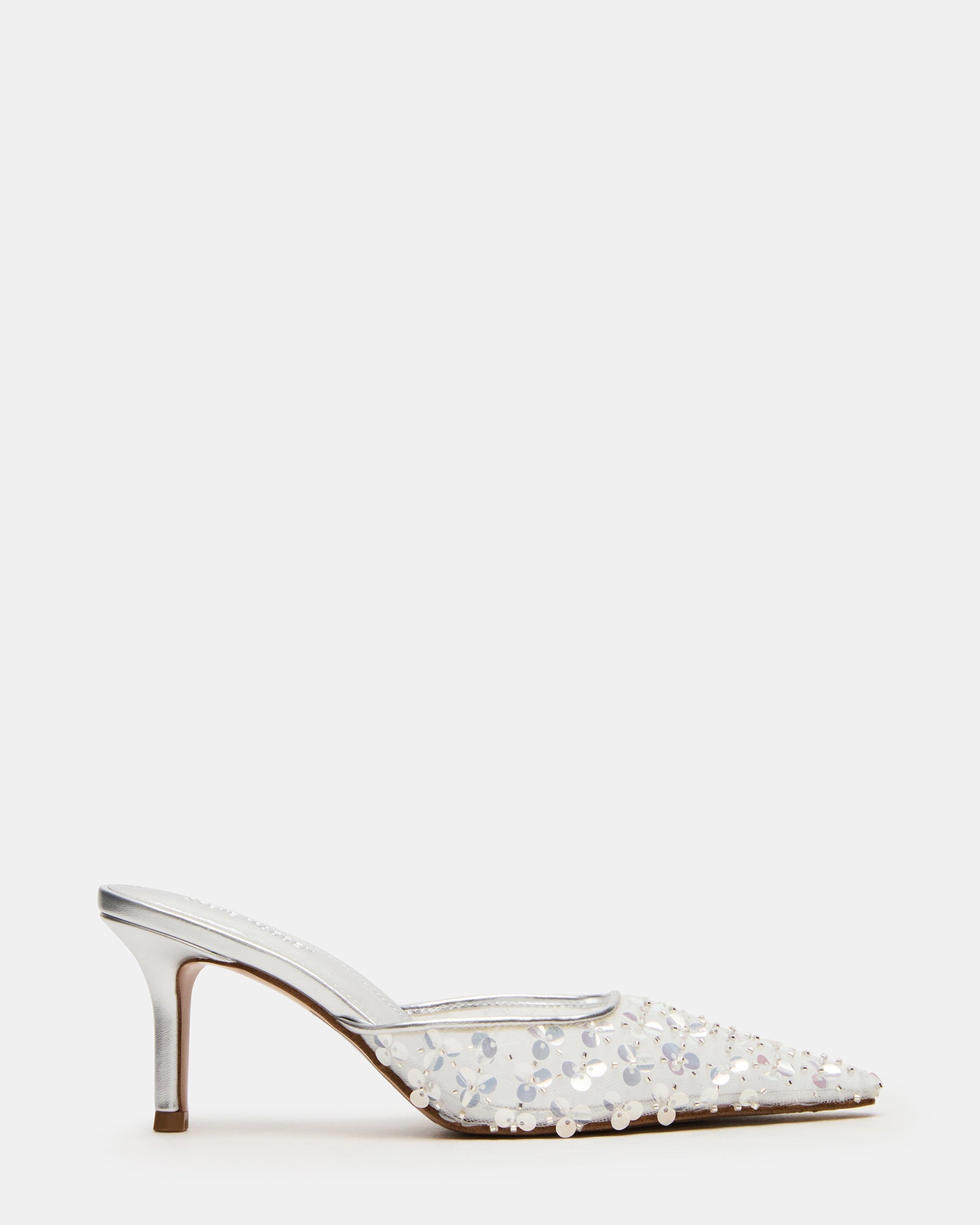 ALEXI Sequin Silver Pointed-Toe Mule Women's Heel | Steve Madden