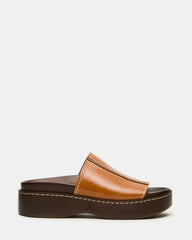 AMITY Tan Leather Mule Slide Footbed Platform Women's Sandal | Steve Madden