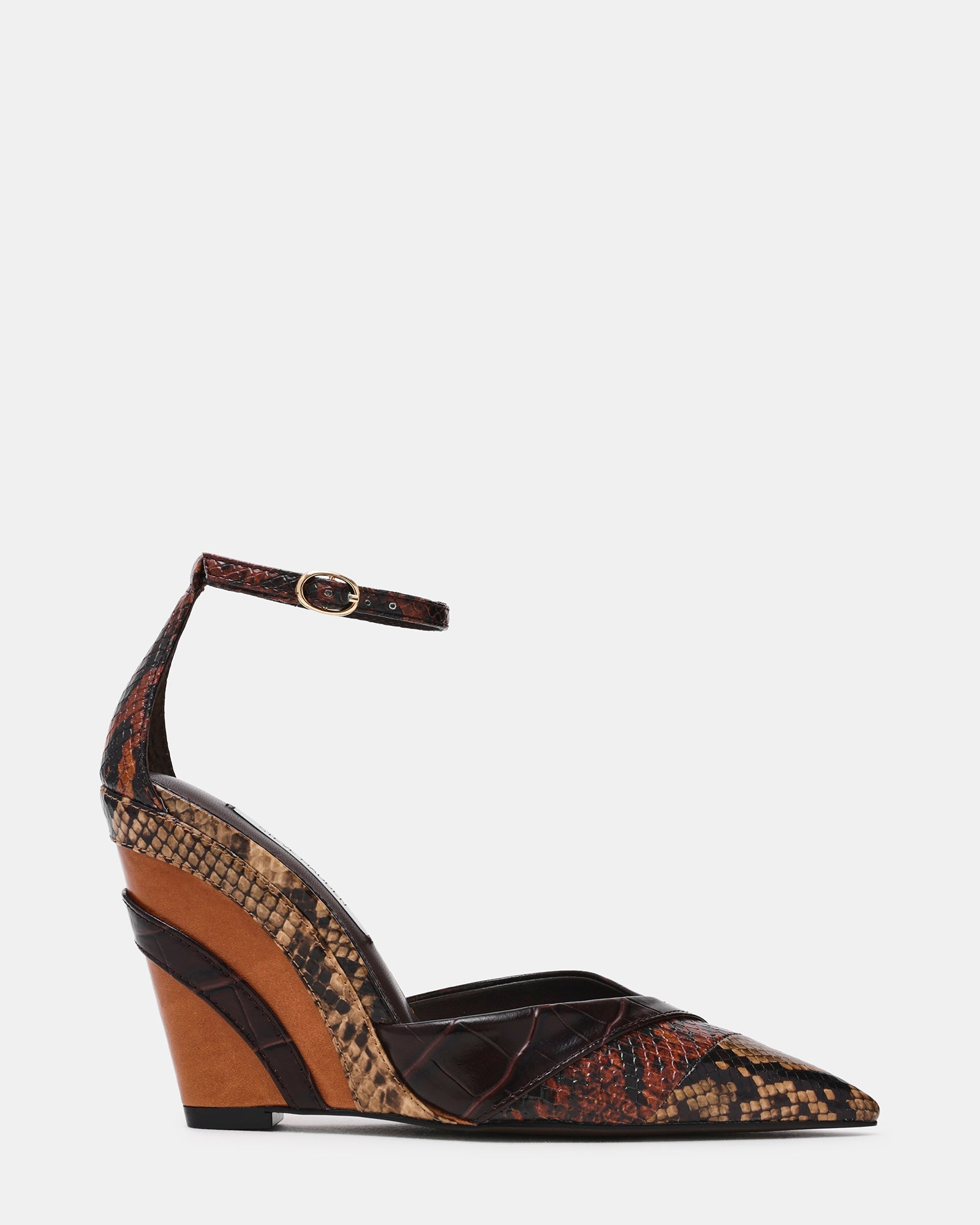 ANDRY Brown Multi Patchwork Pointed-Toe Wedge Women's Heel | Steve Madden