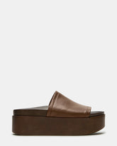 ARWEN Brown Leather Women's Platform Footbed Slide Chunky Sandal | Steve Madden