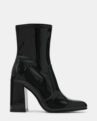 AUBRENA Black Patent Pointed-Toe Block Heel Women's Ankle Boot | Steve Madden