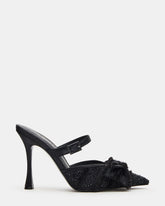BAYLIN Black Satin Rhinestones Bow Pointed-Toe Stiletto Women's Heel | Steve Madden