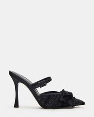 BAYLIN Black Satin Rhinestones Bow Pointed-Toe Stiletto Women's Heel | Steve Madden