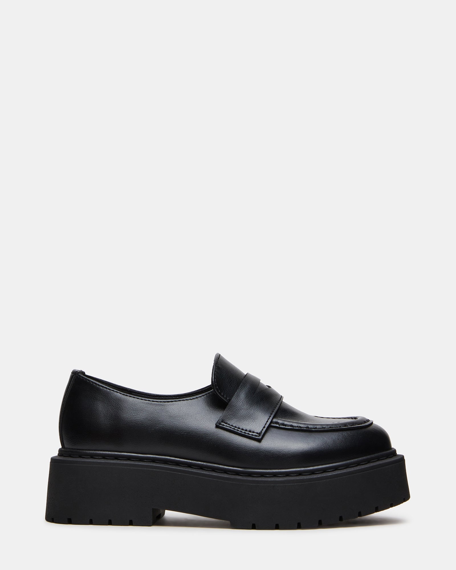 BERKSHIRE Black Leather Platform Lug Women's Penny Loafer | Steve Madden